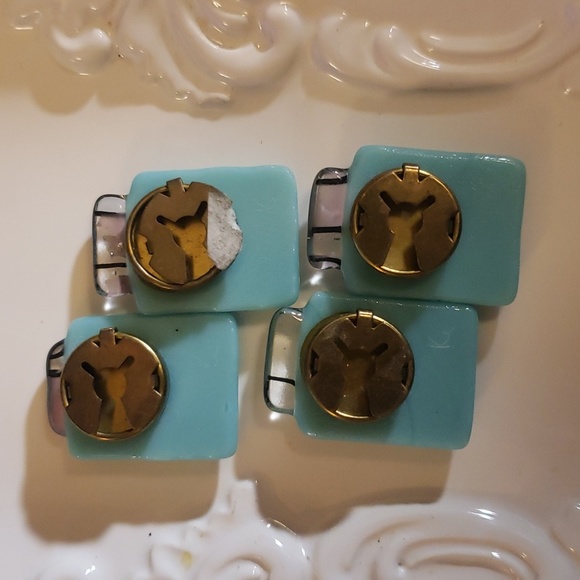 Kitchy Retro Bundle of Turquoise/Seafoam colored Glass Button Covers and Bangle - Picture 10 of 10